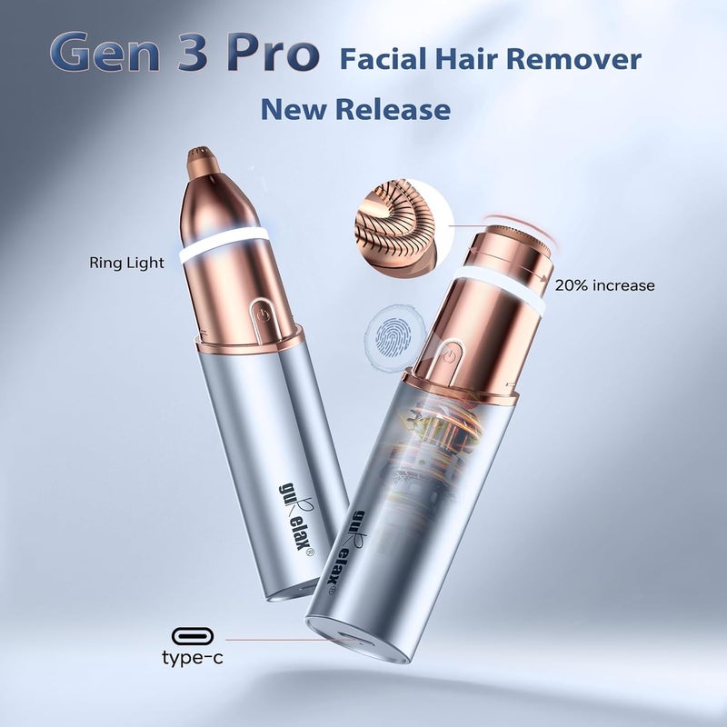 gurelax Facial Hair Removal for Women, Facial Eyebrow Trimmer, 2-in-1 Face Shaver, Painless Facial Razor for Lip, Chin, Peach Fuzz - Image 2